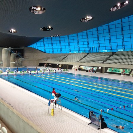 The competition swimming pools at Queen Elizabeth Olympic Park Aquatics Centre. Copyright Lara Tarasewicz
