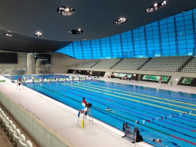 The competition swimming pools at Queen Elizabeth Olympic Park Aquatics Centre. Copyright Lara Tarasewicz