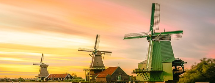 Dutch windmills at dusk