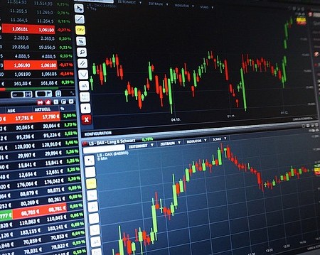 Stock exchange display on a computer screen