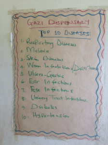 Top 10 infections in a Gazi, a small village in Kwale County, South East of Kenya